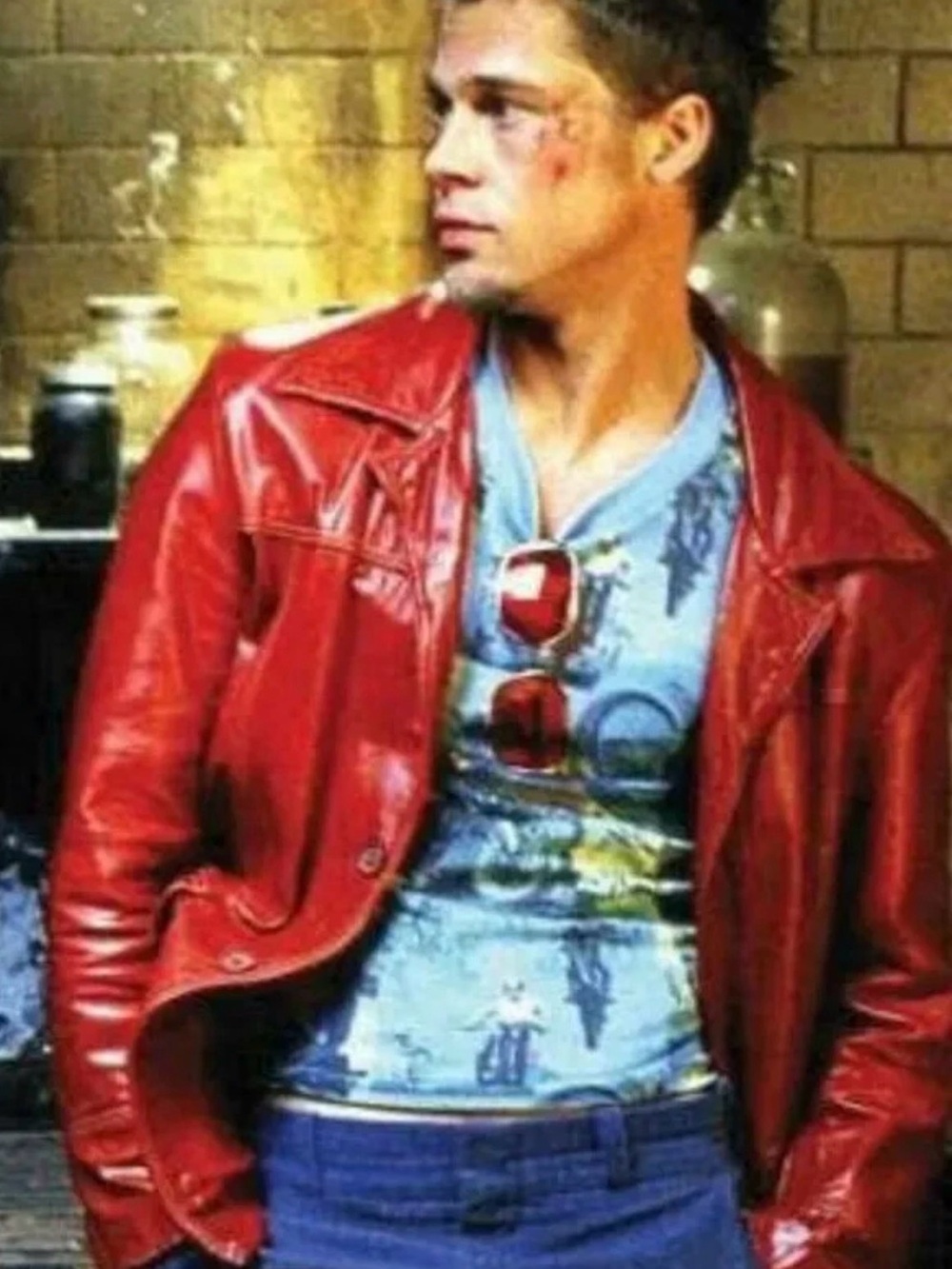 Vintage 90s Mens Fashion Avenue Red Leather  Jacket Size 56 Retro Fight Club